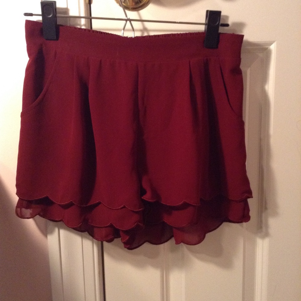 Akira Red Scalloped Shorts